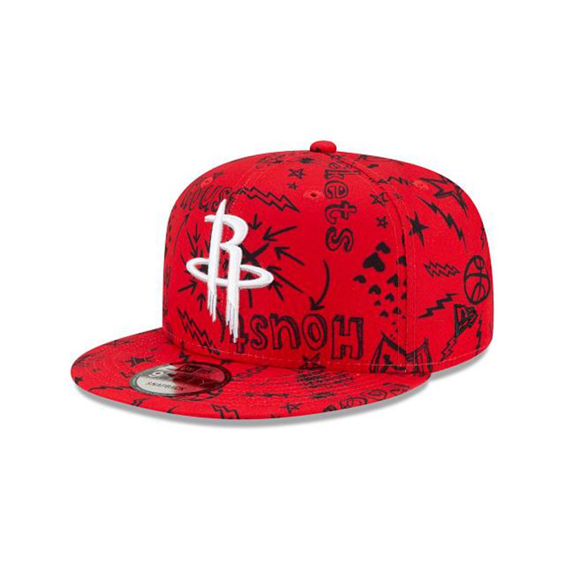 NBA Houston Rockets Doodle 9Fifty Snapback (EVW3739) - Red New Era Caps